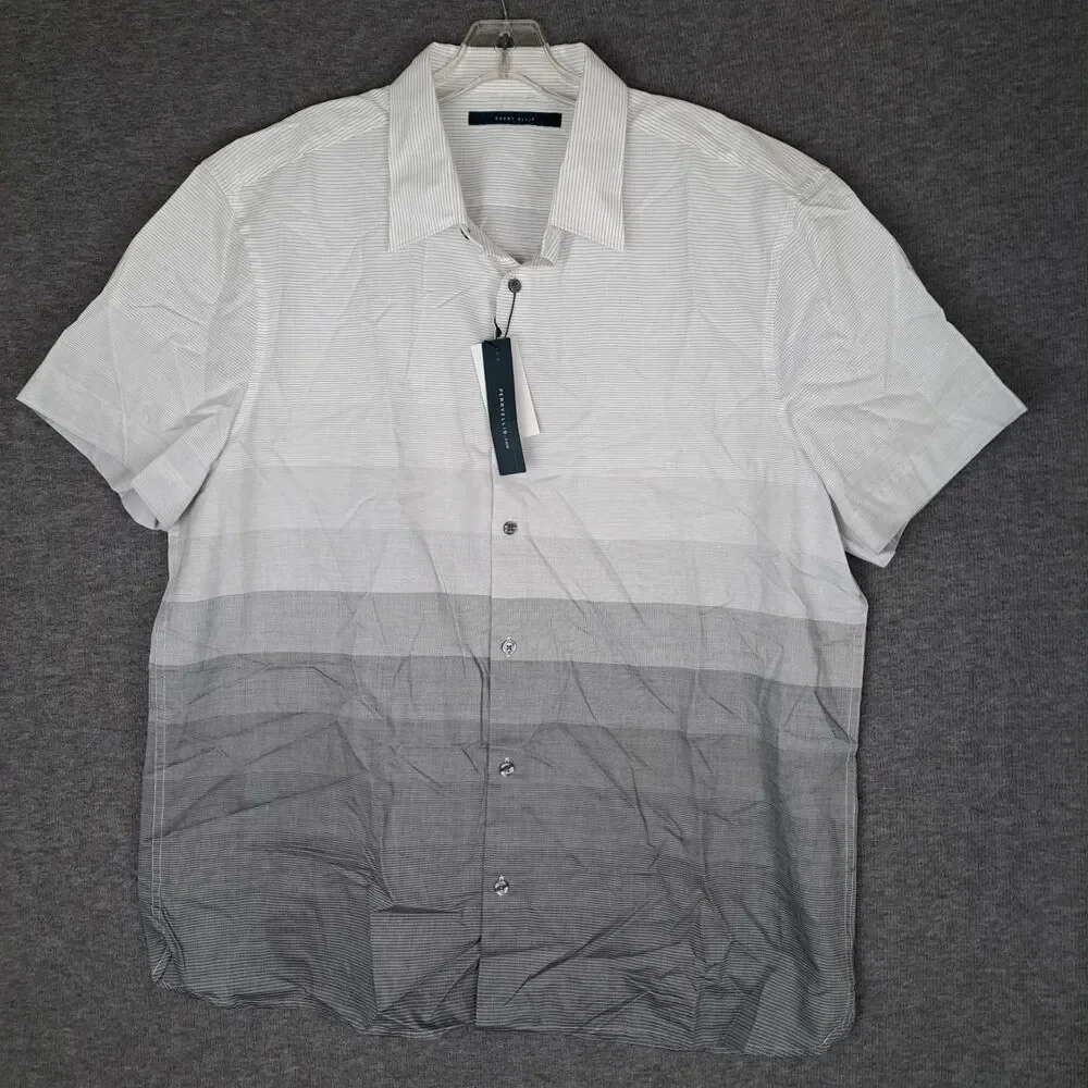 Perry Ellis White Gray Striped Oeko-Tex Short Sleeve Shirt‎ Men's XL NWT